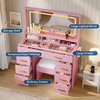 Coiffeuse Acekool 42 avec plateau en verre, miroir, 8 tiroirs et tabouret pour chambre à coucher