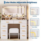 Coiffeuse Acekool 42 avec plateau en verre, miroir, 8 tiroirs et tabouret pour chambre à coucher