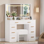 Coiffeuse Acekool 42 avec plateau en verre, miroir, 8 tiroirs et tabouret pour chambre à coucher