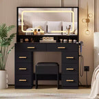 Coiffeuse Acekool 42 avec plateau en verre, miroir, 8 tiroirs et tabouret pour chambre à coucher
