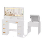 Coiffeuse Acekool 42 avec plateau en verre, miroir, 8 tiroirs et tabouret pour chambre à coucher