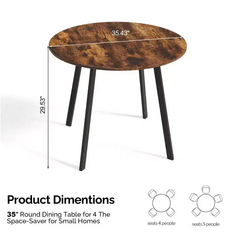 Karl Home Table à manger ronde moderne de 36 po avec pieds en métal robustes pour cuisine de petit espace