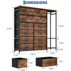 Portant à vêtements 16 tiroirs avec 2 étagères, organiseur de placard autoportant haut, portant à vêtements robuste pour le rangement et l'organisation de la chambre à coucher