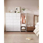 Portant à vêtements 16 tiroirs avec 2 étagères, organiseur de placard autoportant haut, portant à vêtements robuste pour le rangement et l'organisation de la chambre à coucher