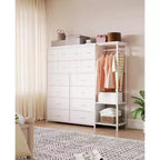 Portant à vêtements 16 tiroirs avec 2 étagères, organiseur de placard autoportant haut, portant à vêtements robuste pour le rangement et l'organisation de la chambre à coucher