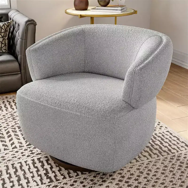 Swivel Barrel Chair with Solid Wood Frame, Round Upholstered Accent Armchair for Small Spaces