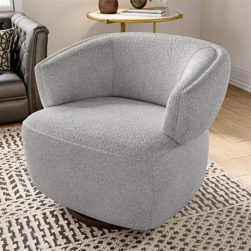 Fauteuil pivotant avec cadre en bois massif, fauteuil d'appoint rond rembourré pour petits espaces
