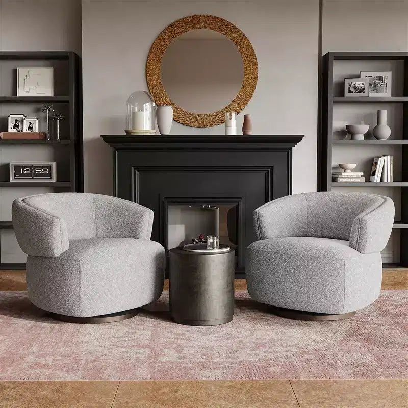 Fauteuil pivotant avec cadre en bois massif, fauteuil d'appoint rond rembourré pour petits espaces