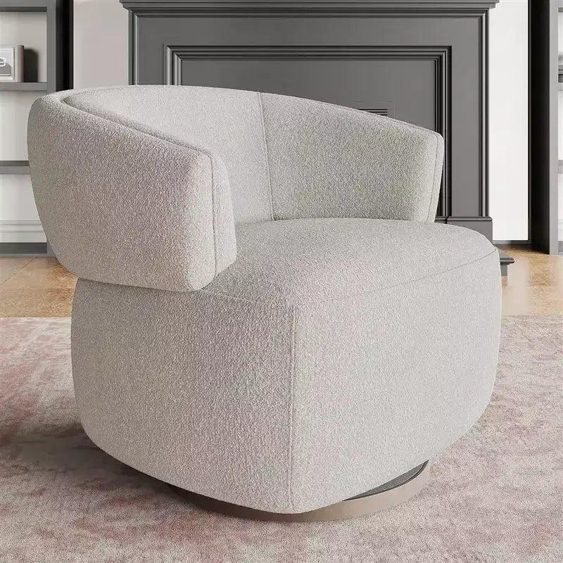 Fauteuil pivotant avec cadre en bois massif, fauteuil d'appoint rond rembourré pour petits espaces