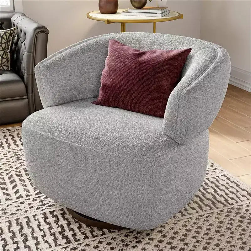 Fauteuil pivotant avec cadre en bois massif, fauteuil d'appoint rond rembourré pour petits espaces