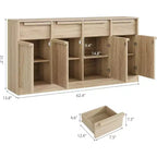 62.4 Armoire de buffet, grande armoire à café avec 4 portes et 4 tiroirs, armoire de rangement moderne avec étagères réglables, station de café en bois