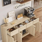 62.4 Armoire de buffet, grande armoire à café avec 4 portes et 4 tiroirs, armoire de rangement moderne avec étagères réglables, station de café en bois