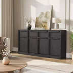 62.4 Armoire de buffet, grande armoire à café avec 4 portes et 4 tiroirs, armoire de rangement moderne avec étagères réglables, station de café en bois