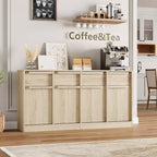 62.4 Armoire de buffet, grande armoire à café avec 4 portes et 4 tiroirs, armoire de rangement moderne avec étagères réglables, station de café en bois