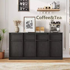 62.4 Armoire de buffet, grande armoire à café avec 4 portes et 4 tiroirs, armoire de rangement moderne avec étagères réglables, station de café en bois