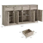 62.4 Armoire de buffet, grande armoire à café avec 4 portes et 4 tiroirs, armoire de rangement moderne avec étagères réglables, station de café en bois