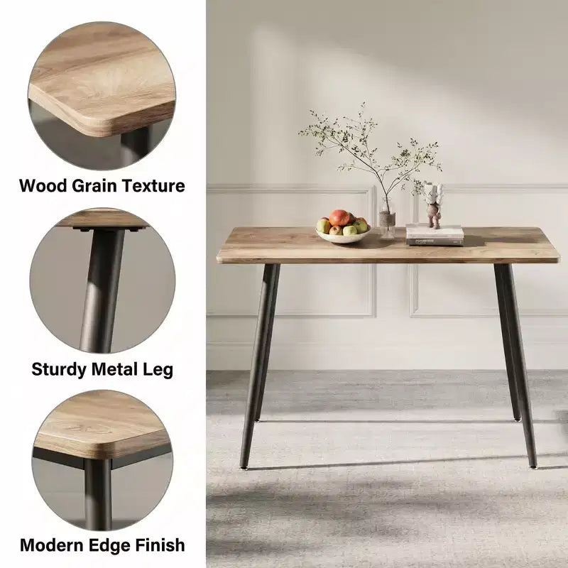 FurnitureR Table à manger rectangulaire moderne avec plateau en MDF et pieds en métal, table de cuisine et salle à manger pour la maison, l'appartement, la salle à manger