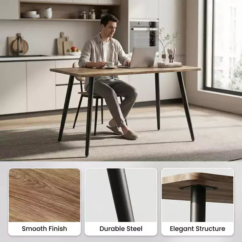 FurnitureR Table à manger rectangulaire moderne avec plateau en MDF et pieds en métal, table de cuisine et salle à manger pour la maison, l'appartement, la salle à manger
