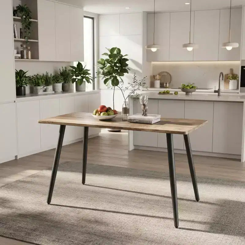 FurnitureR Table à manger rectangulaire moderne avec plateau en MDF et pieds en métal, table de cuisine et salle à manger pour la maison, l'appartement, la salle à manger