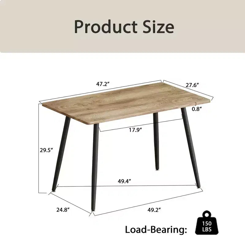 FurnitureR Table à manger rectangulaire moderne avec plateau en MDF et pieds en métal, table de cuisine et salle à manger pour la maison, l'appartement, la salle à manger