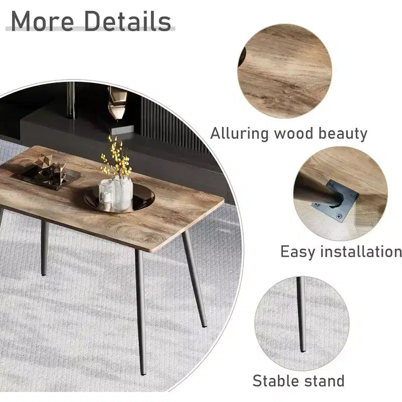 FurnitureR Table à manger rectangulaire moderne avec plateau en MDF et pieds en métal, table de cuisine et salle à manger pour la maison, l'appartement, la salle à manger