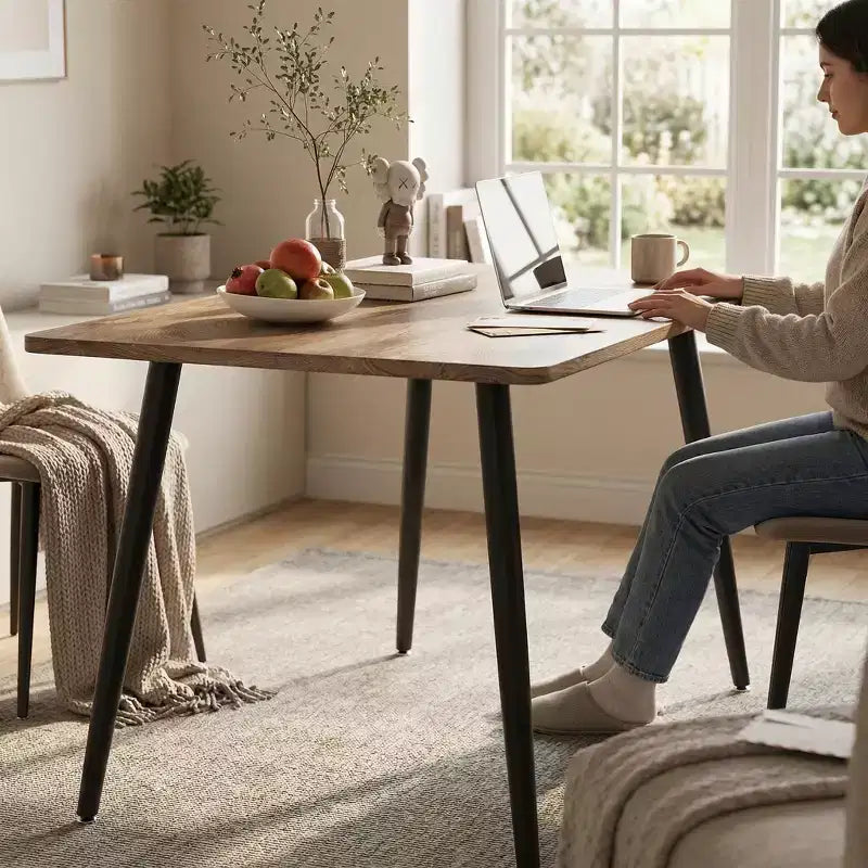 FurnitureR Table à manger rectangulaire moderne avec plateau en MDF et pieds en métal, table de cuisine et salle à manger pour la maison, l'appartement, la salle à manger
