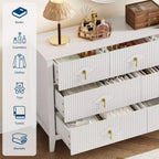 Commode flûtée moderne de 54 po de large, 7 tiroirs, en bois avec poignée en métal, organisateur de rangement pour chambre, salon et couloir