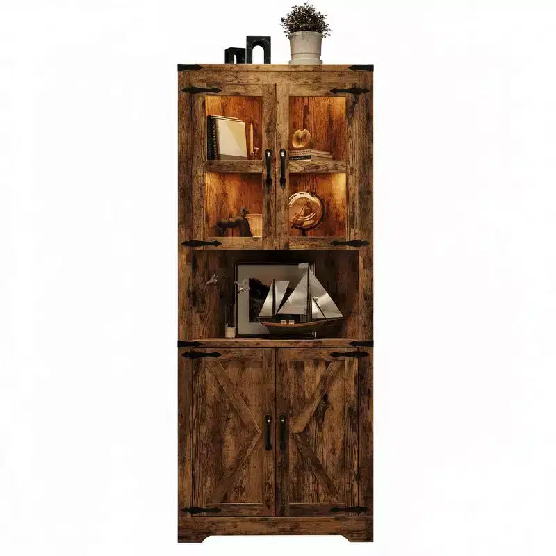 Meuble de rangement d'angle de ferme, haut, lumineux, peu encombrant, avec étagères réglables, porte vitrée, unité d'exposition pour entrée, salon, cuisine