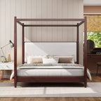 GDFStudio Reyes Canopy Platform Bed with Upholstery Headboard and Wooden Slat Support Legs