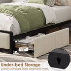 Cadre de lit Twin XL avec tête de lit de rangement, rembourré en velours côtelé, 2 tiroirs de rangement et station de recharge, pas besoin de sommier tapissier, silencieux