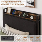 Cadre de lit Twin XL avec tête de lit de rangement, rembourré en velours côtelé, 2 tiroirs de rangement et station de recharge, pas besoin de sommier tapissier, silencieux