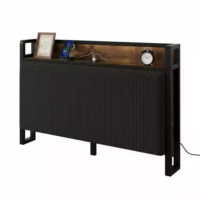 Cadre de lit Twin XL avec tête de lit de rangement, rembourré en velours côtelé, 2 tiroirs de rangement et station de recharge, pas besoin de sommier tapissier, silencieux