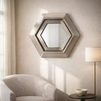 Miroir mural hexagonal moderne en métal pour la décoration de la chambre et du salon - Miroirs décoratifs pour mur, couloir, entrée ou salle de bain - 20, Argent et Métallisé