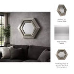 Miroir mural hexagonal moderne en métal pour la décoration de la chambre et du salon - Miroirs décoratifs pour mur, couloir, entrée ou salle de bain - 20, Argent et Métallisé