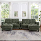 Canapé d'angle Whisen 126 avec console centrale, porte-gobelets, forme en U, haut-parleurs Bluetooth intégrés et 2 poufs de rangement pour le salon