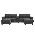 Canapé d'angle Whisen 126 avec console centrale, porte-gobelets, forme en U, haut-parleurs Bluetooth intégrés et 2 poufs de rangement pour le salon
