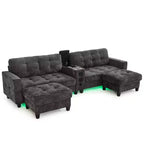 Canapé d'angle Whisen 126 avec console centrale, porte-gobelets, forme en U, haut-parleurs Bluetooth intégrés et 2 poufs de rangement pour le salon