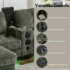 Canapé d'angle Whisen 126 avec console centrale, porte-gobelets, forme en U, haut-parleurs Bluetooth intégrés et 2 poufs de rangement pour le salon