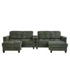 Canapé d'angle Whisen 126 avec console centrale, porte-gobelets, forme en U, haut-parleurs Bluetooth intégrés et 2 poufs de rangement pour le salon