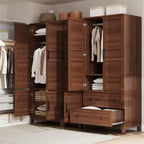 Armoire penderie en bois, 2 tiroirs, étagères réglables, organisateur de vêtements robuste, pour chambre à coucher