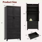 Armoire penderie en bois, 2 tiroirs, étagères réglables, organisateur de vêtements robuste, pour chambre à coucher