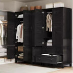 Armoire penderie en bois, 2 tiroirs, étagères réglables, organisateur de vêtements robuste, pour chambre à coucher