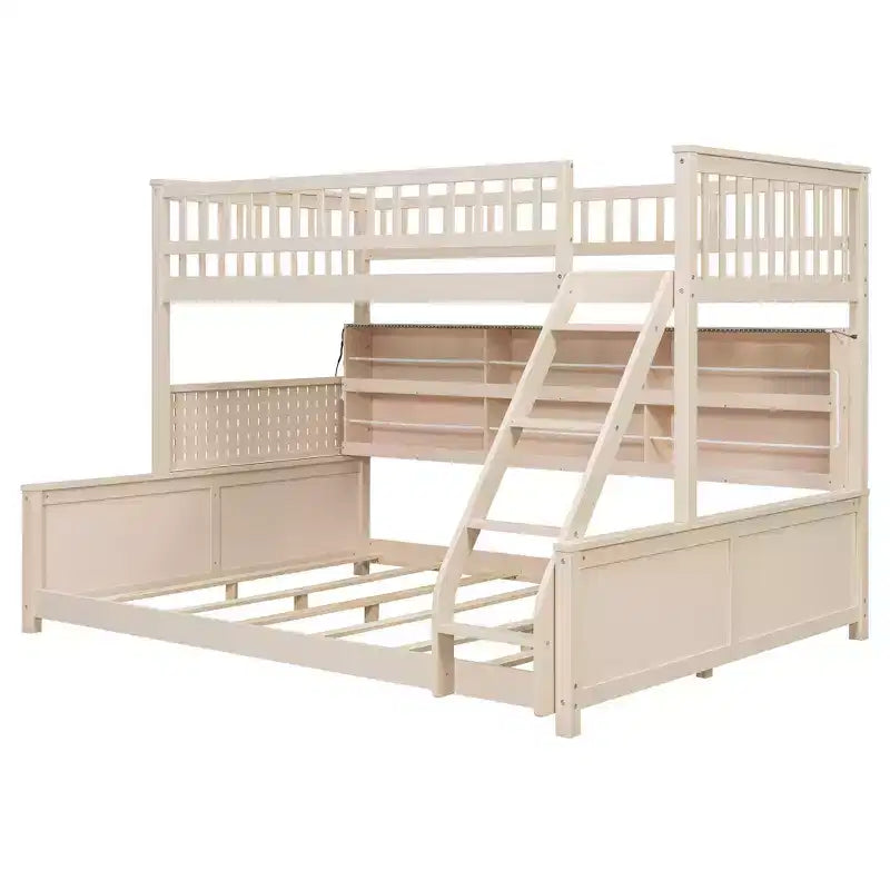 Lit superposé bas Luxystar Twin XL sur Queen avec étagères éclairées intégrées et panneau perforé