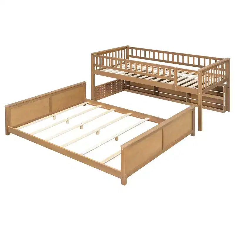 Lit superposé bas Luxystar Twin XL sur Queen avec étagères éclairées intégrées et panneau perforé
