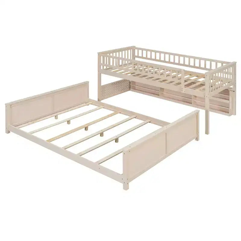 Lit superposé bas Luxystar Twin XL sur Queen avec étagères éclairées intégrées et panneau perforé