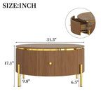 JVNOXK Table basse ronde moderne avec 2 grands tiroirs de rangement, table d'appoint de 80 cm pour salon, marron