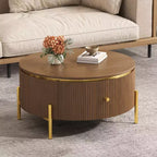 JVNOXK Table basse ronde moderne avec 2 grands tiroirs de rangement, table d'appoint de 80 cm pour salon, marron