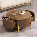 JVNOXK Table basse ronde moderne avec 2 grands tiroirs de rangement, table d'appoint de 80 cm pour salon, marron