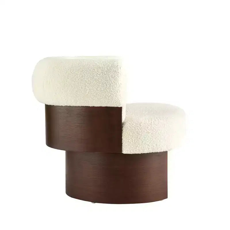 Fauteuil baril pivotant Whisen 360° avec design sculptural en bois courbé, cadre en bois massif, 81 cm de large, polyvalent pour le salon et la chambre à coucher