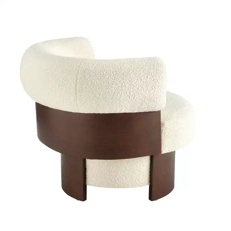 Fauteuil baril pivotant Whisen 360° avec design sculptural en bois courbé, cadre en bois massif, 81 cm de large, polyvalent pour le salon et la chambre à coucher